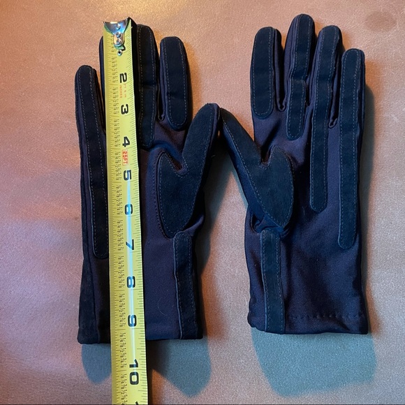 Suede black leather nylon and Lycra gloves riding vintage winter fall cold - Picture 4 of 7